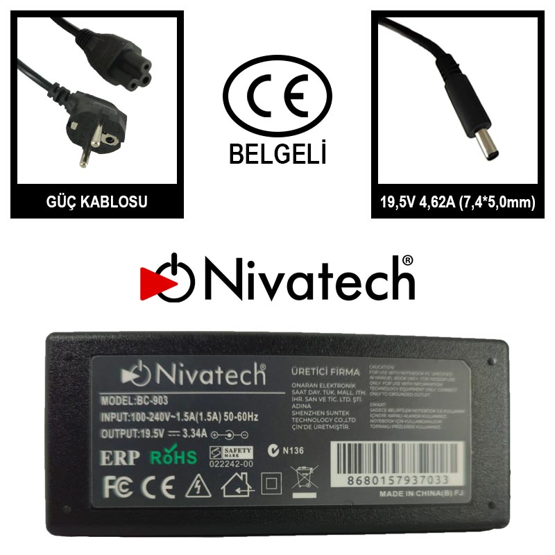 Nivatech BC903 AC/DC LAPTOP POWER SUPPLY 19,5V 3,34A (4,5*3,0mm)
