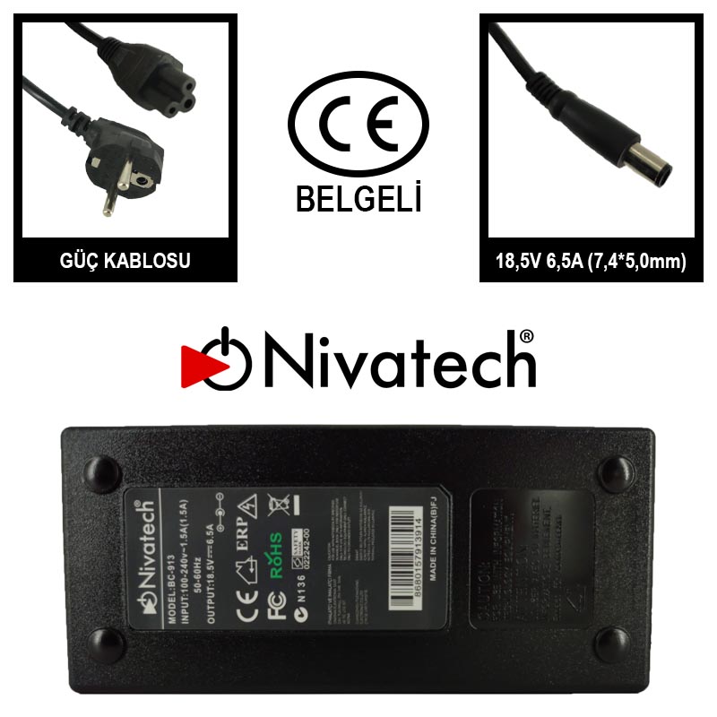 Nivatech BC-913 AC/DC LAPTOP POWER SUPPLY 18,5V 6,5A (7,4*5,0mm) HP