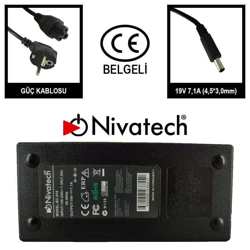 Nivatech BC-918 AC/DC ADAPTER POWER SUPPLY  19V 7,1A (4,5*3,0mm) HP