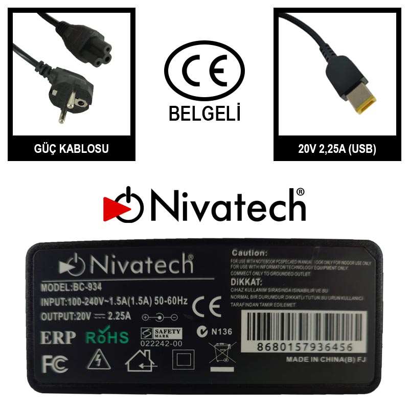 Nivatech BC934 AC/DC ADAPTER 20V 2,25A USB