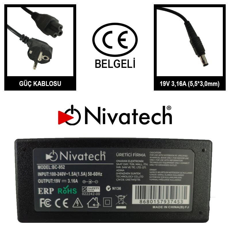Nivatech BC-952 19V 3,16A (5,5*3,0mm) SAMSUNG