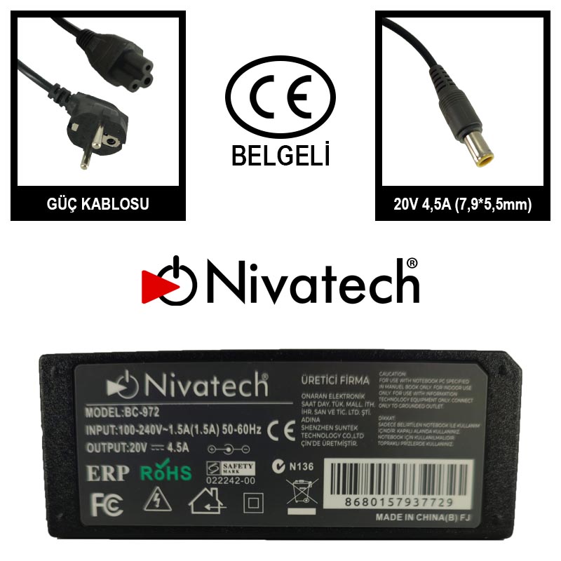Nivatech BC-972 AC/DC LAPTOP POWER SUPPLY 20V 4,74A (7,9*5,5mm) LENOVO